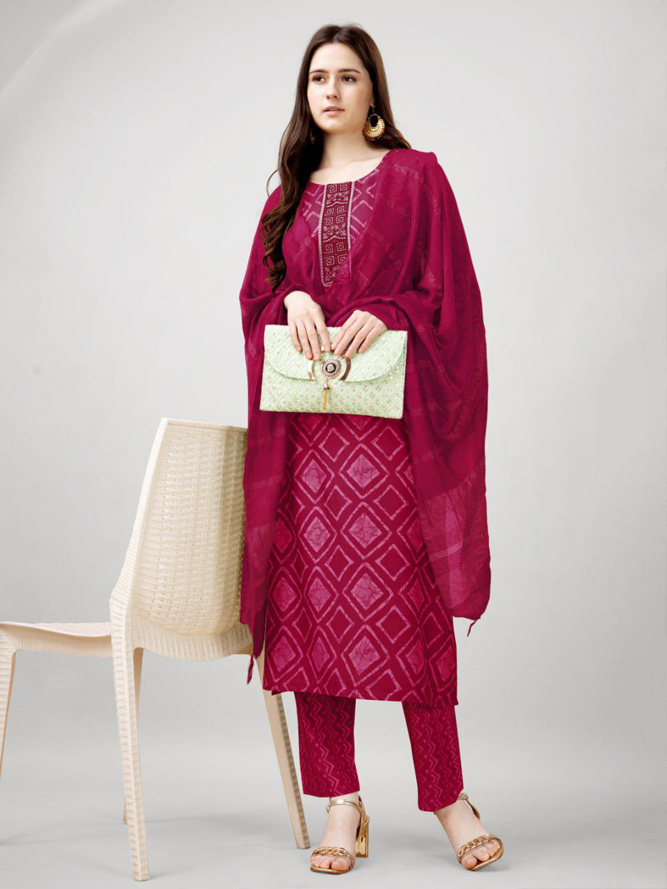 "Elegant Grey Rayon Kurti with Embroidery, Lace Details, Rayon Pants & Silk Blend Dupatta"