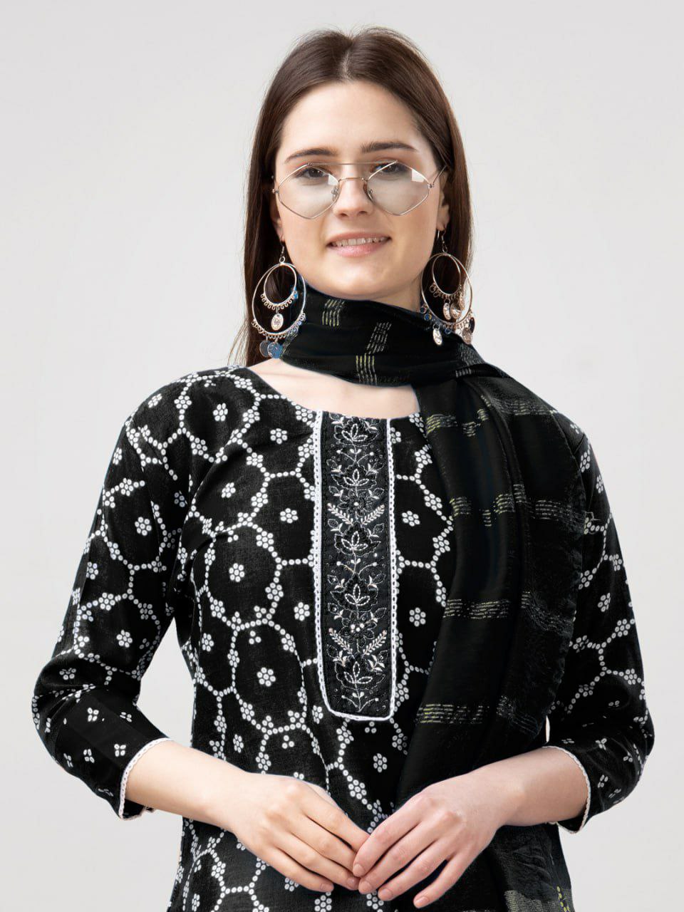 "Elegant Rayon Print Kurti with Embroidery, Fancy Lace Work & Silk Blend Dupatta"