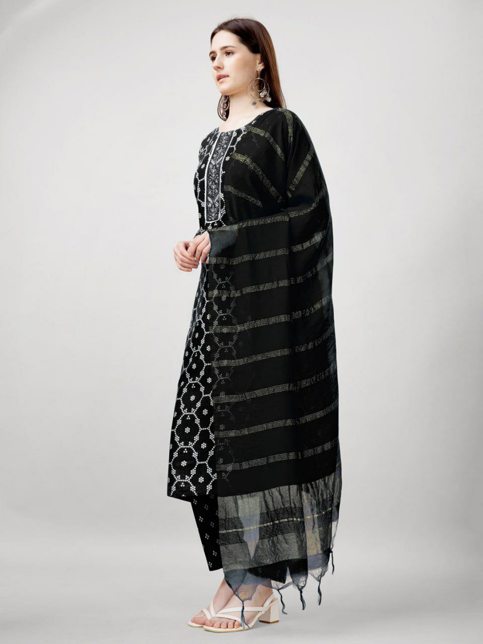 "Elegant Rayon Print Kurti with Embroidery, Fancy Lace Work & Silk Blend Dupatta"