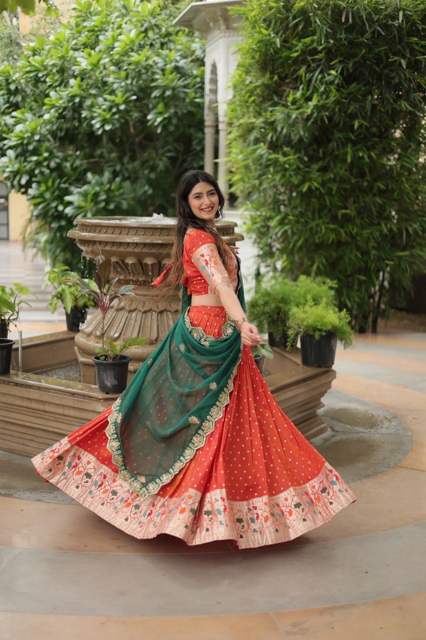 Cosmos Jacquard with Meena Weaving Lehenga Blouse with Dupatta