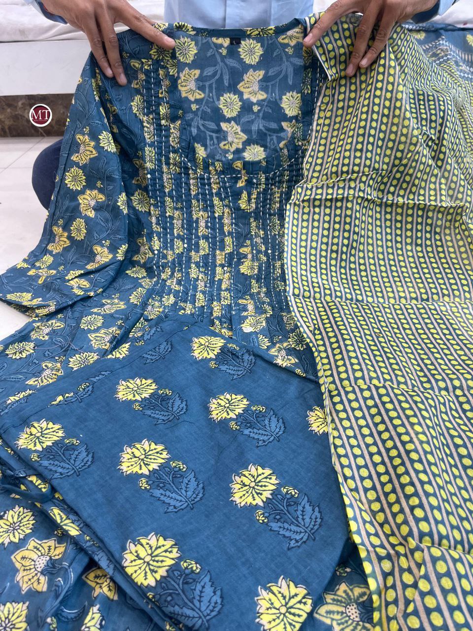 "Elegant Handcrafted Pure Cotton Heavy Suit Set with Mill Print Dupatta"