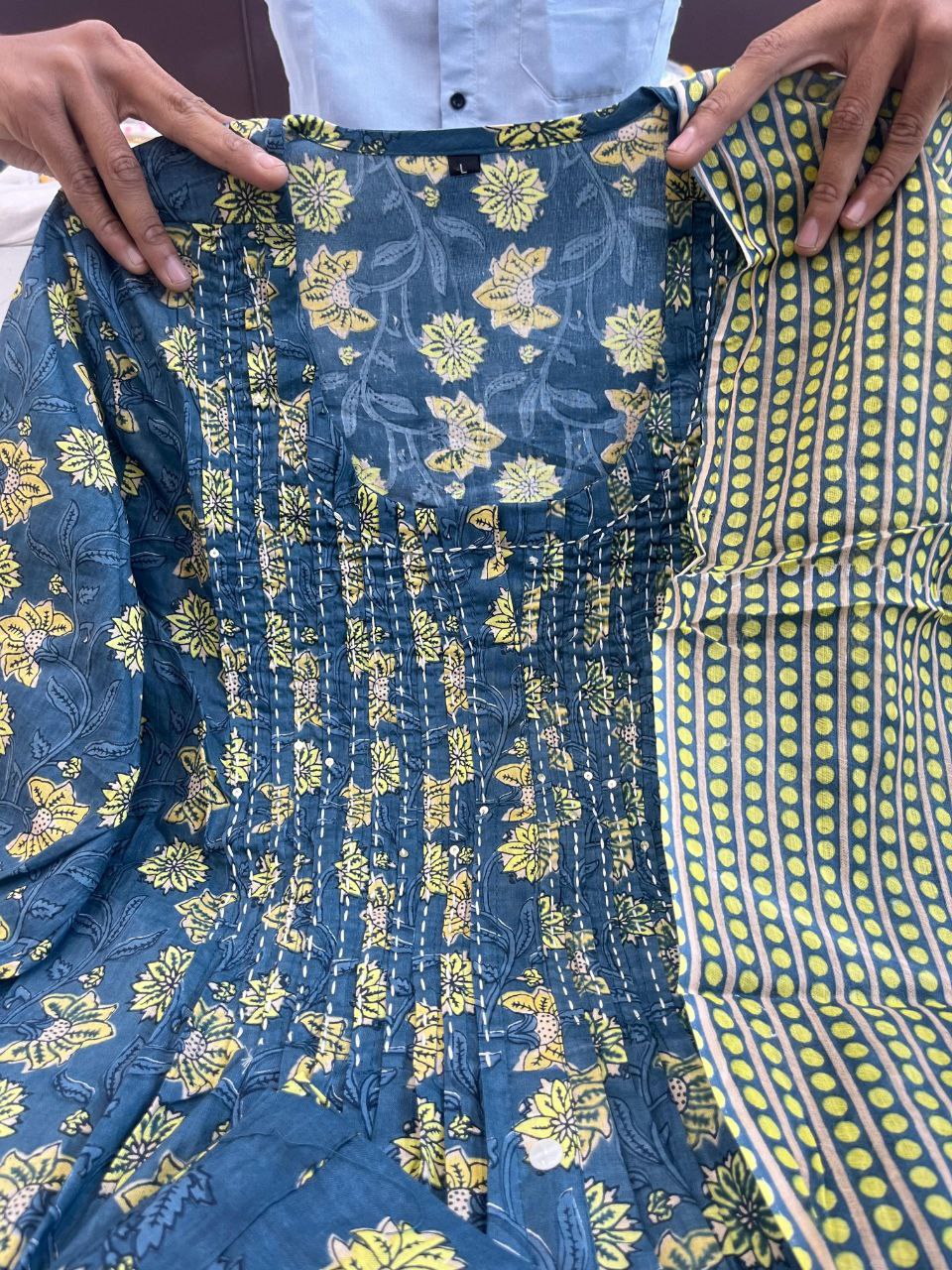 "Elegant Handcrafted Pure Cotton Heavy Suit Set with Mill Print Dupatta"