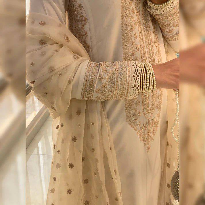 "Elegant Roman Silk Sequence Embroidered Eid Collection with Fancy GPO Lace Work"