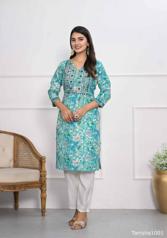 "Heavy Chanderi Silk Floral Printed & Embroidered ReadyMade Stitched Top"