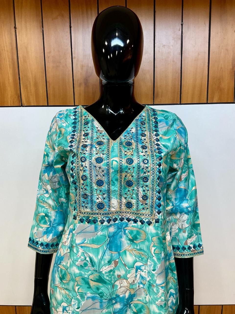 "Heavy Chanderi Silk Floral Printed & Embroidered ReadyMade Stitched Top"