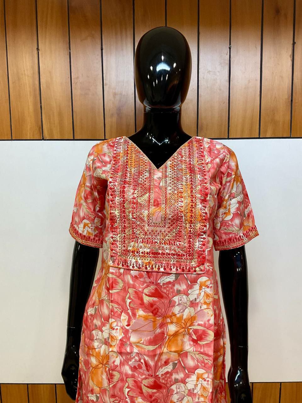 "Heavy Chanderi Silk Floral Printed & Embroidered ReadyMade Stitched Top"