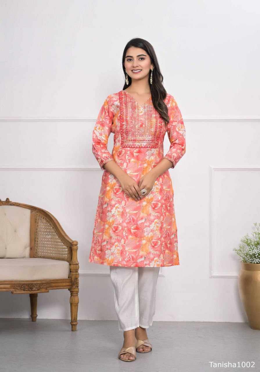 "Heavy Chanderi Silk Floral Printed & Embroidered ReadyMade Stitched Top"
