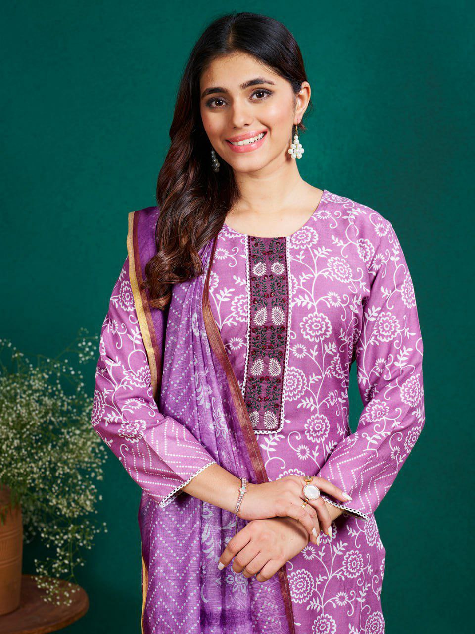 "Elegant Pink Rayon Kurti Set with Embroidery, Sequence Work, Rayon Pants, and Fancy Dupatta"