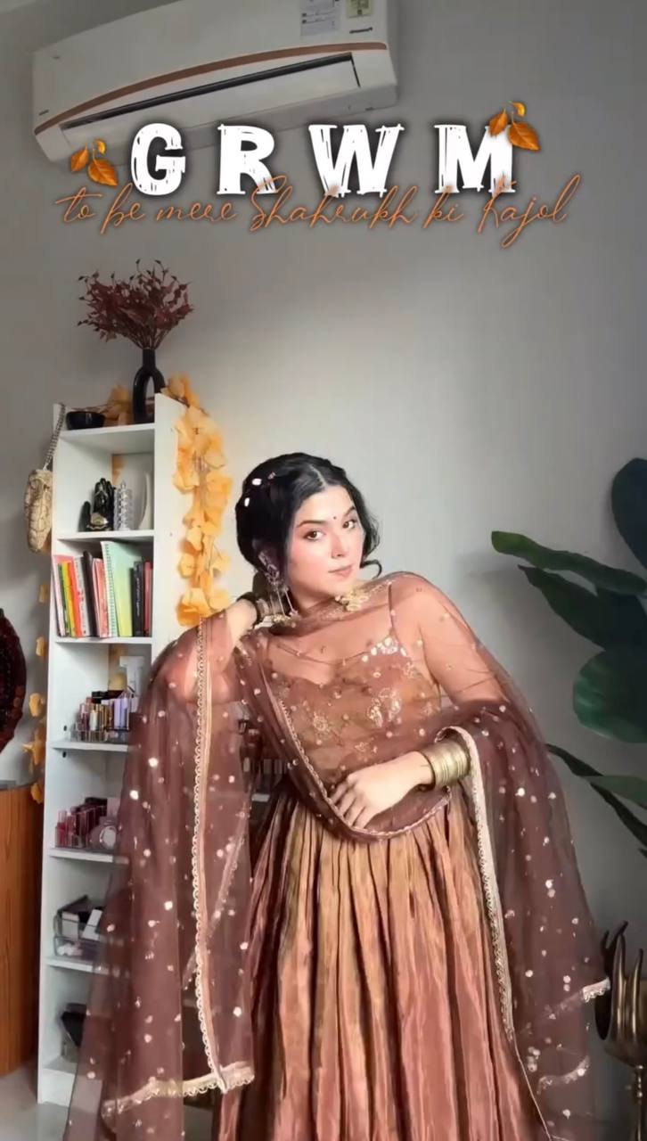 "Embroidered Fandy Silk Gown with Twill Net Dupatta & Elastic Bottom"