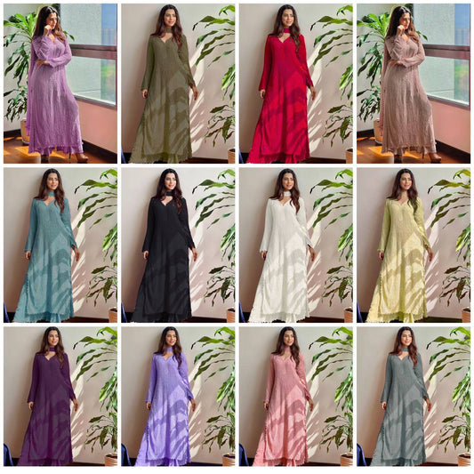 "Elegant Faux Georgette Set with Embroidery and GPO Lace Work"