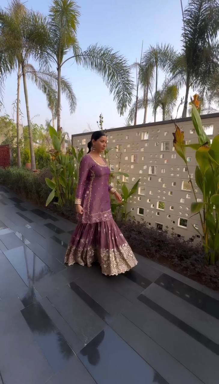 "Elegant Embroidered Twill Net Top, Plazzo & Dupatta Set with Sequence Work"