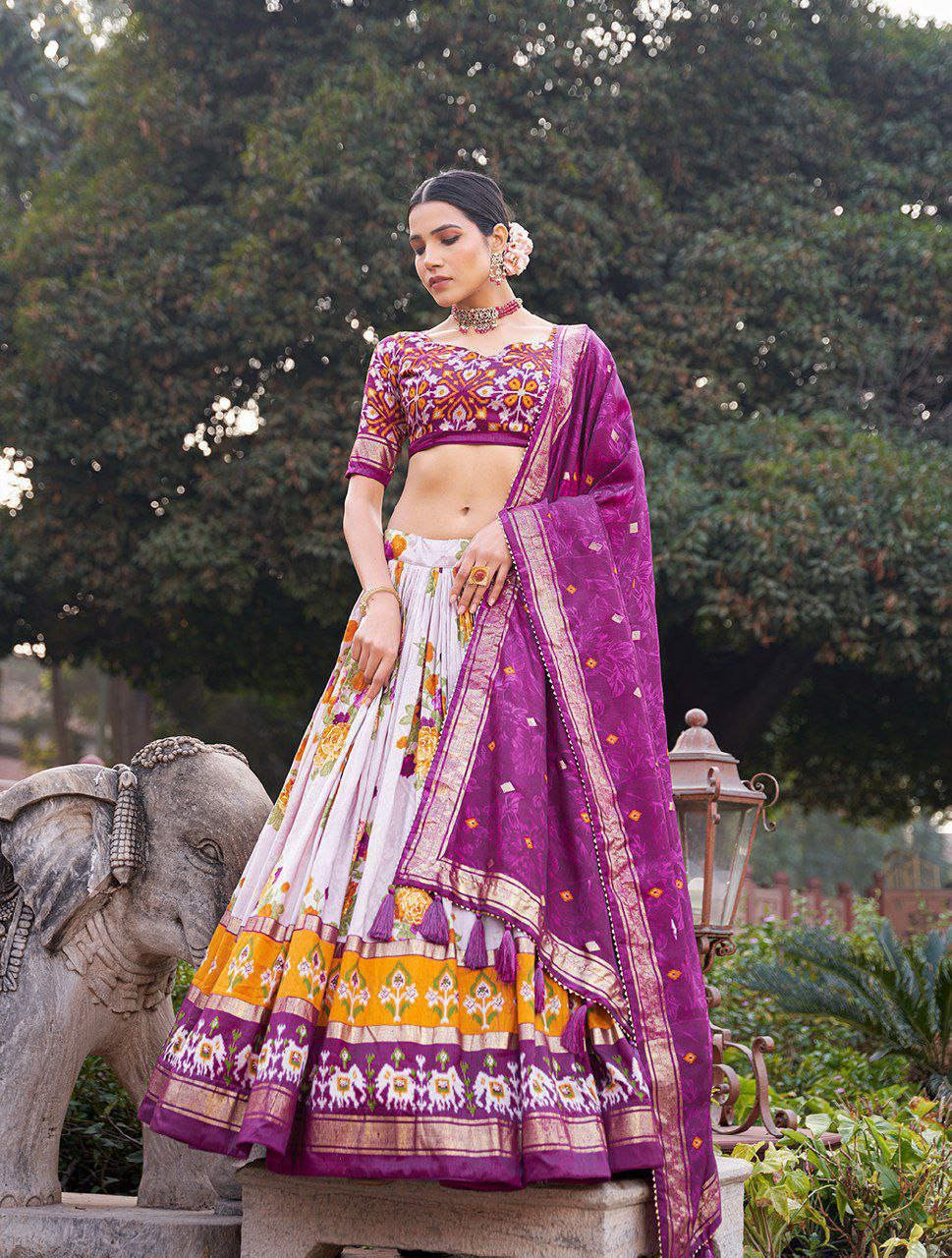 Girls Patola Print Blouse with Lehenga