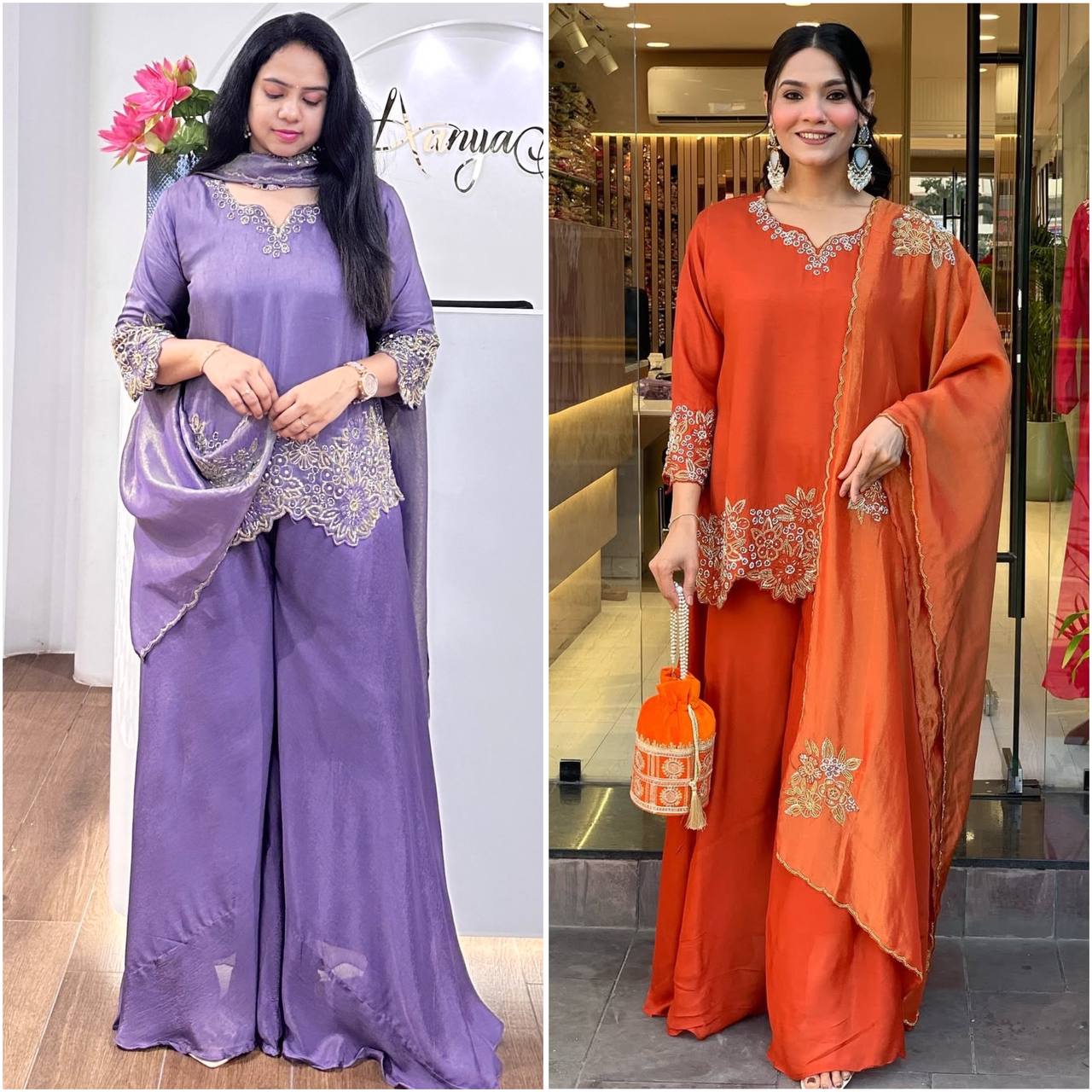 Graceful Embroidery Sequence Work Top, Plazzo & Dupatta Set