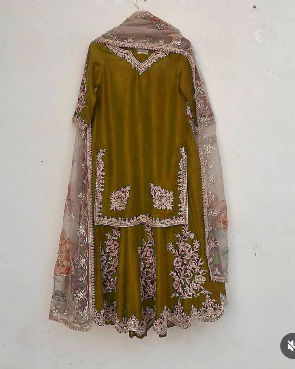 "Elegant Chinon Sequence Embroidered Suit with Full Flare Gharara & Organza Dupatta"