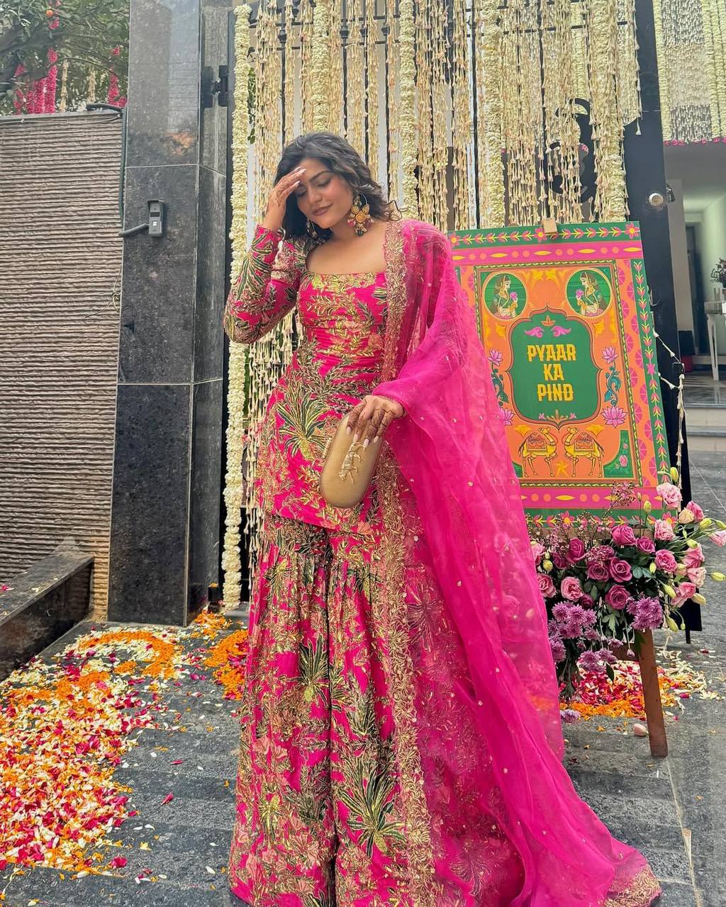 "Elegant Chinon Suit with Sequence Embroidery and Sharara Set"