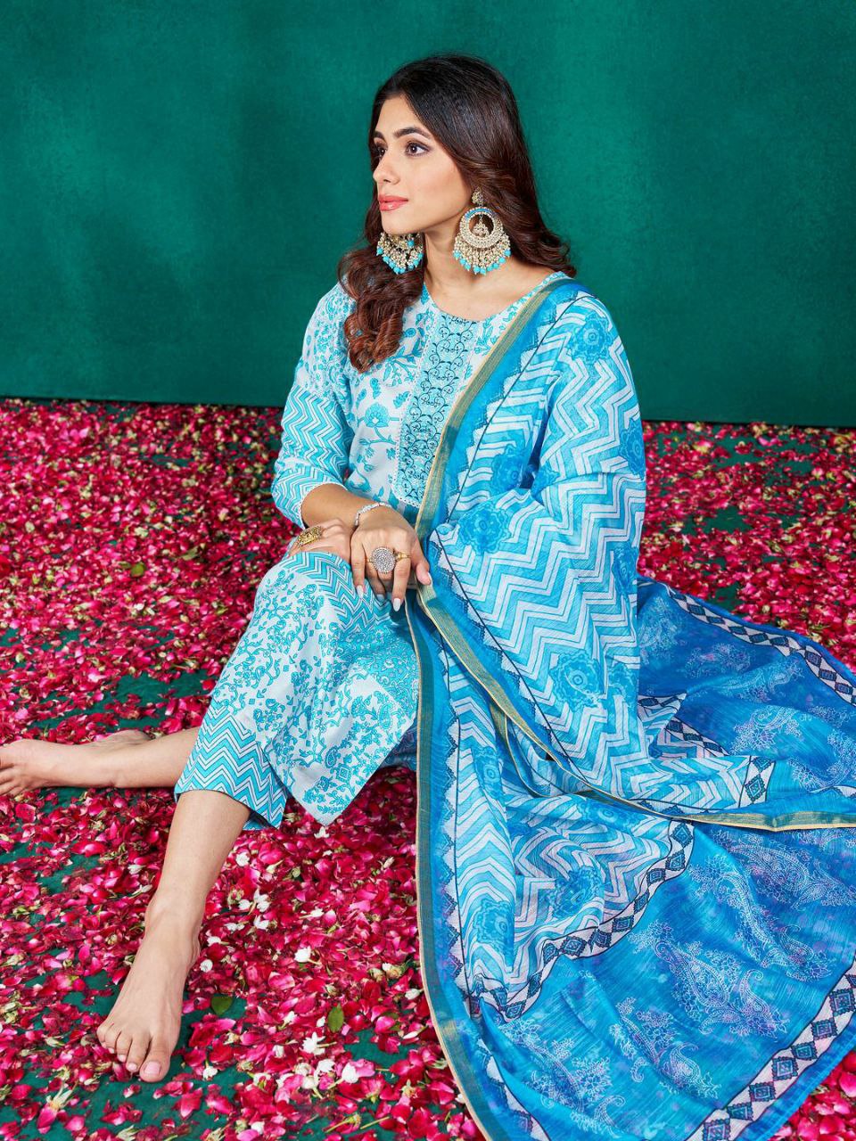 "Elegant Sky Blue Rayon Kurti Set with Embroidery & Sequence Work, Fancy Dupatta"