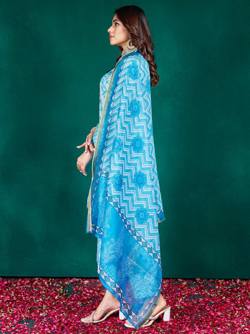 "Elegant Sky Blue Rayon Kurti Set with Embroidery & Sequence Work, Fancy Dupatta"