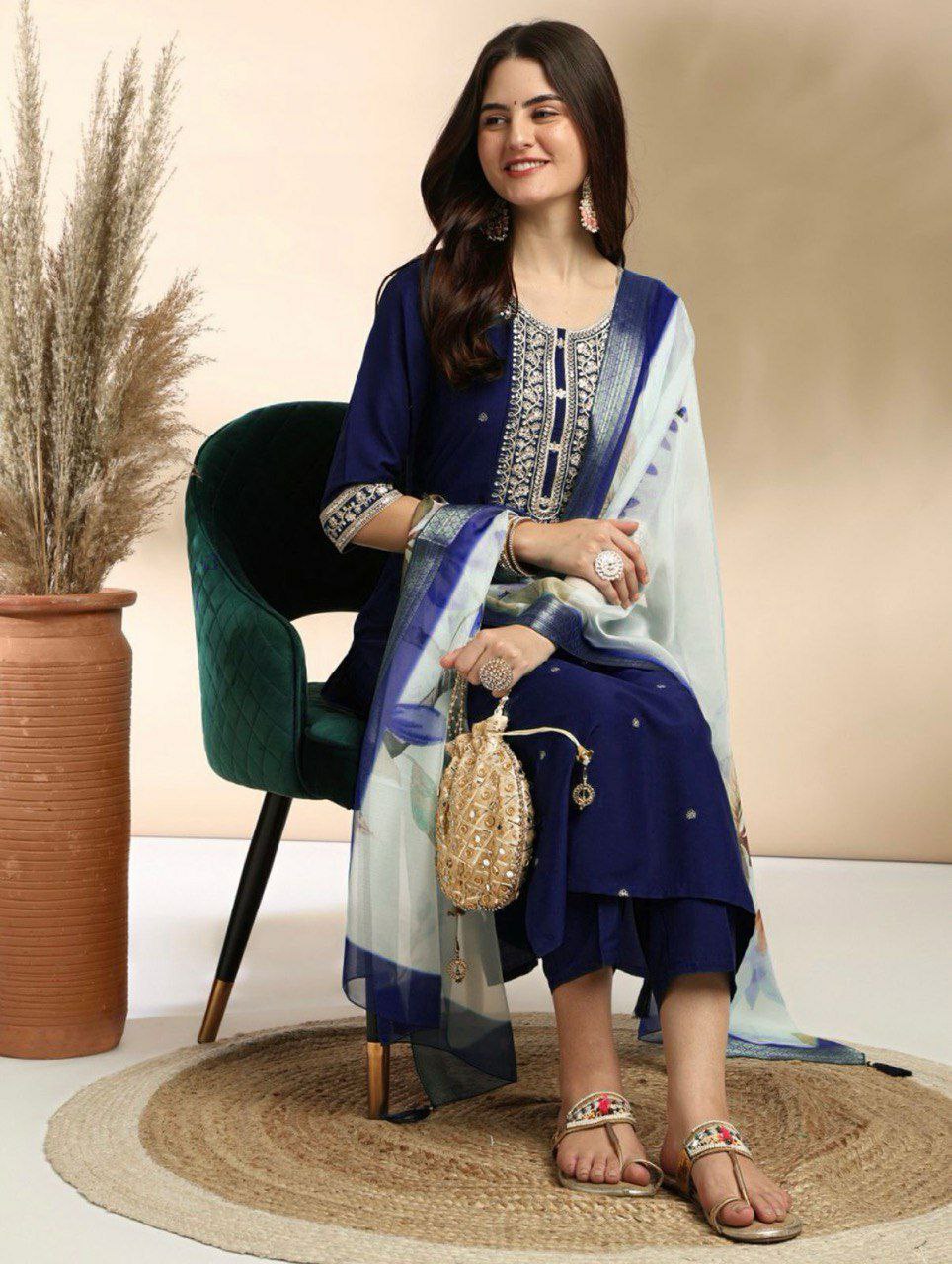 "Elegant Heavy Roman Embroidered Suit with Digital Print Duppatta – Available in 4 Colors"
