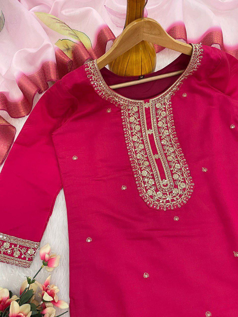 "Elegant Heavy Roman Embroidered Suit with Digital Print Duppatta – Available in 4 Colors"