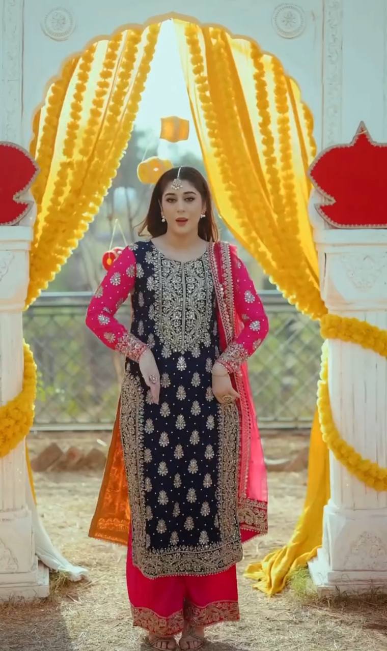 "Elegant Pure Fox Georgette Ensemble with Heavy Embroidery"