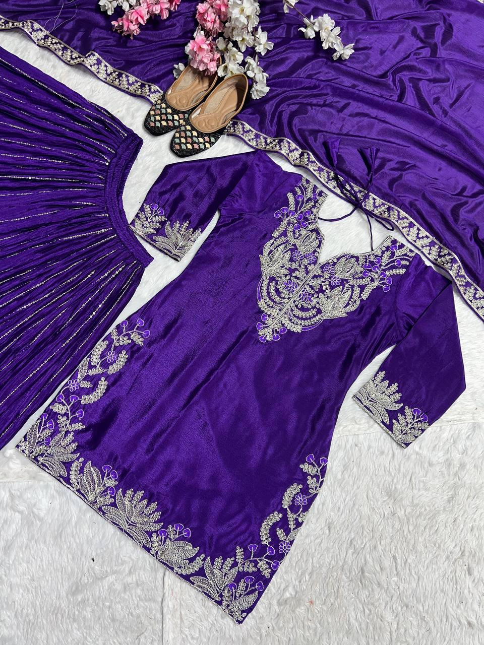 "Exquisite Heavy Chinnon Silk Sharara Set with Embroidery Sequence Detailing"