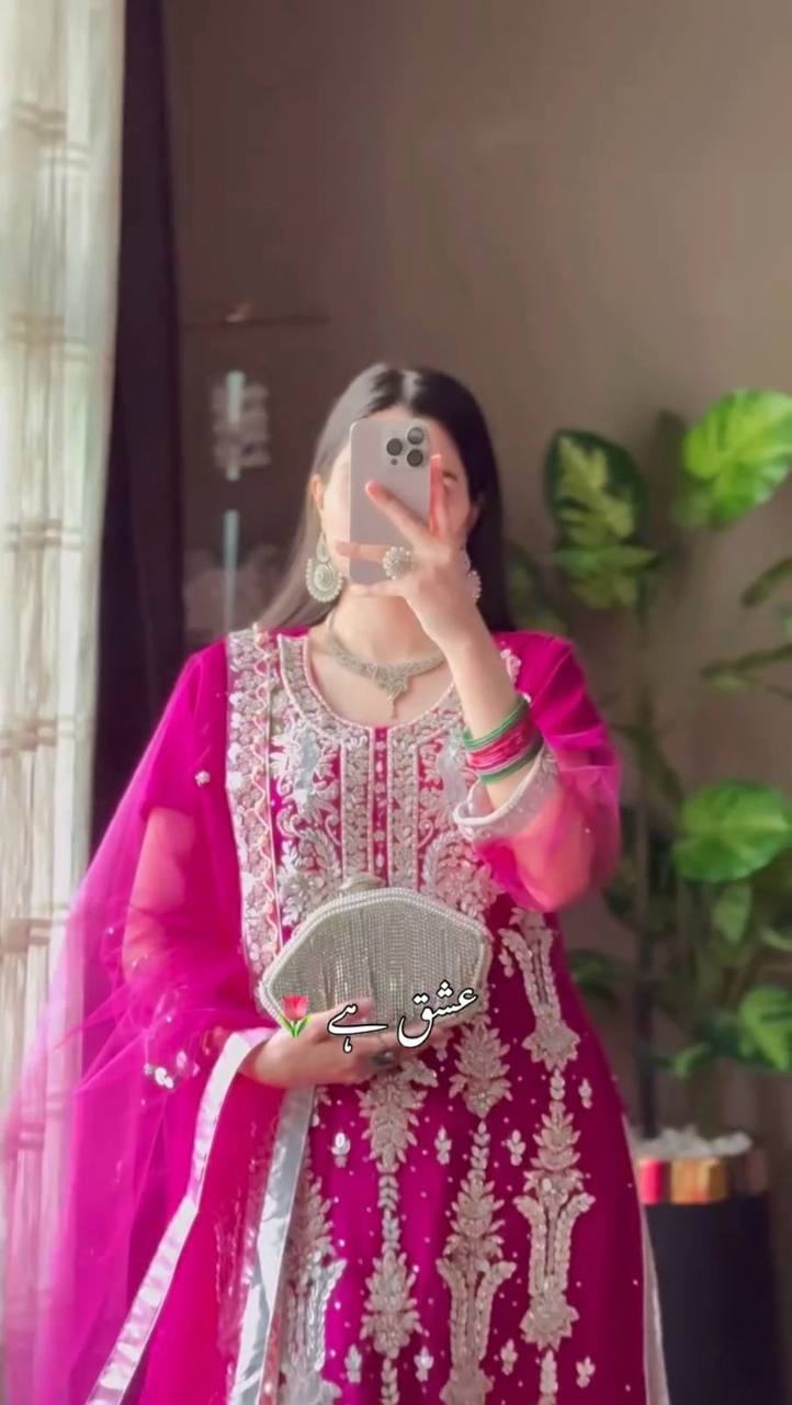 "Elegant Fox Georgette Ensemble with Heavy Sequence Embroidery & Lace Work"