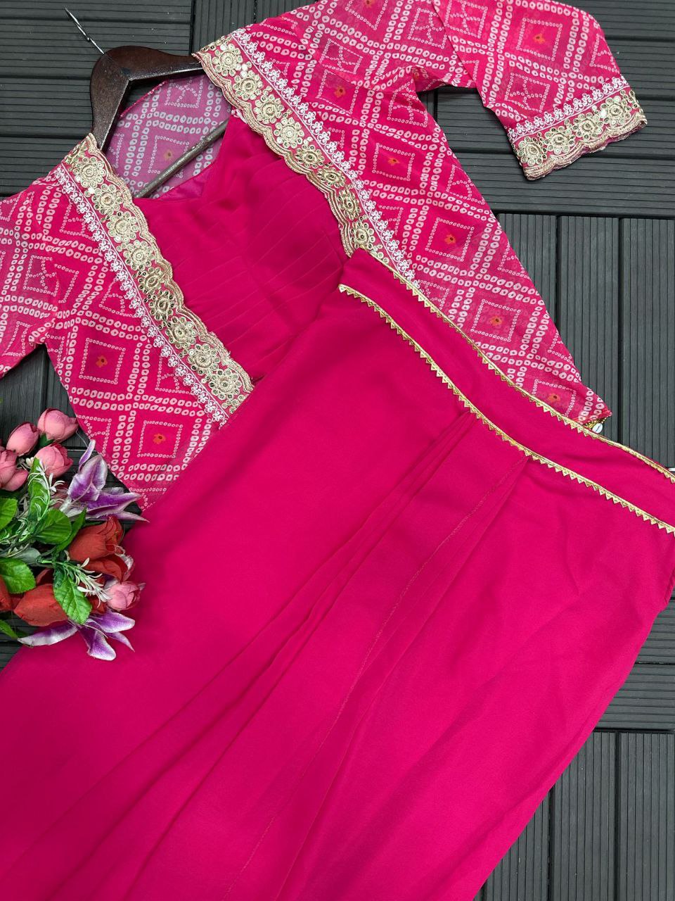 "Elegant Heavy Georgette Dhoti Style Sarara with Blouse & Koti – Perfect Fusion of Traditional & Modern!"