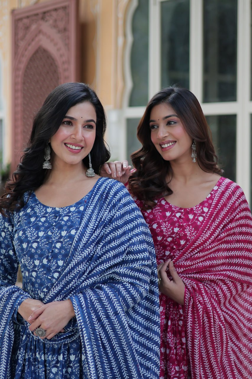 "Elegant Pure Cotton Top and Bottom Set with Matching Dupatta"