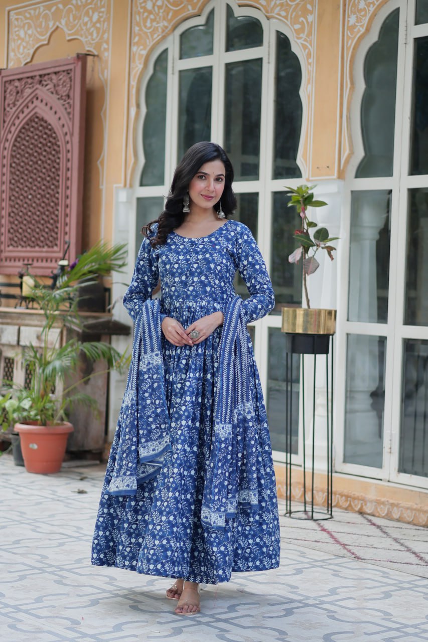 "Elegant Pure Cotton Top and Bottom Set with Matching Dupatta"