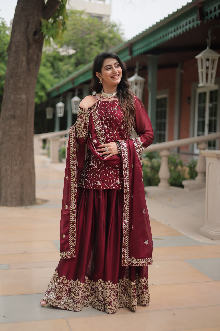 Rangoli Silk Kurta Palazzo with Dupatta