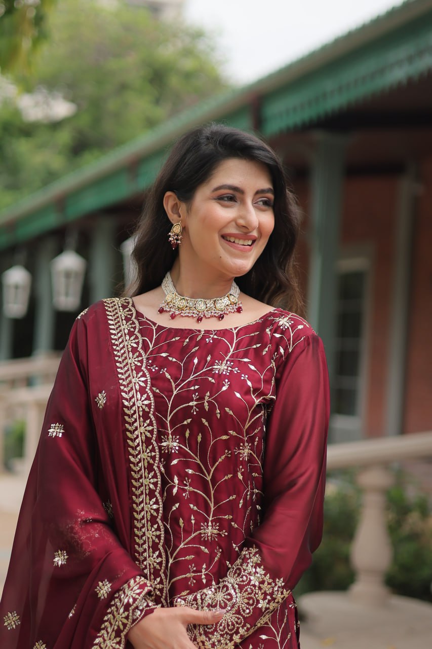 Rangoli Silk Kurta Palazzo with Dupatta