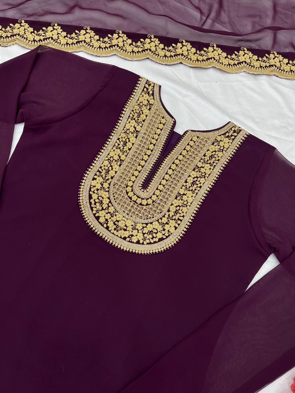 "Elegant Blooming Faux Georgette Set with Heavy Embroidery & Sequence Work"