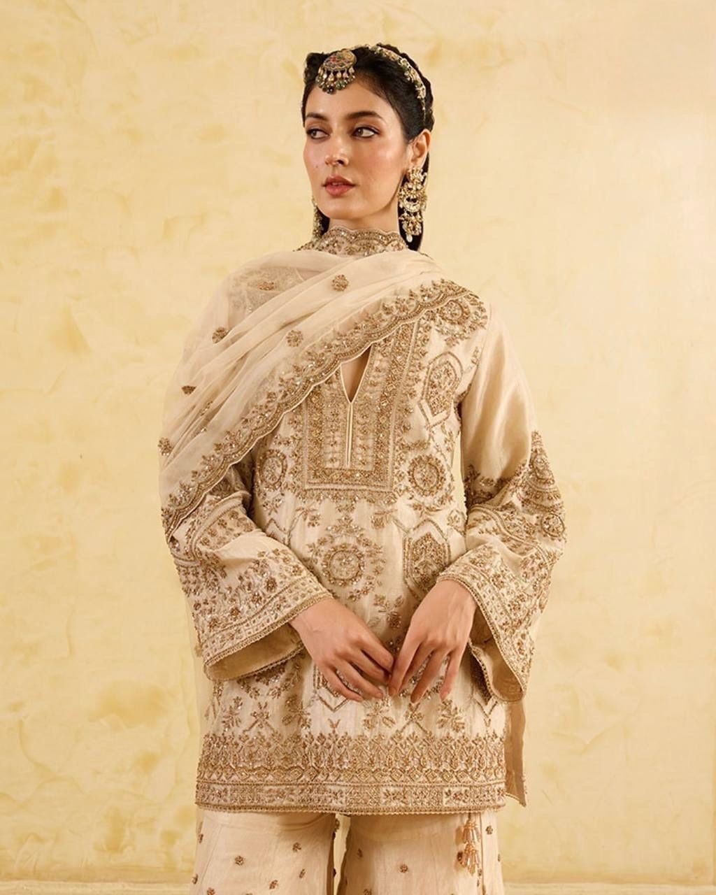 "Elegant Chinon Silk Ensemble with Thread & Sequence Work"