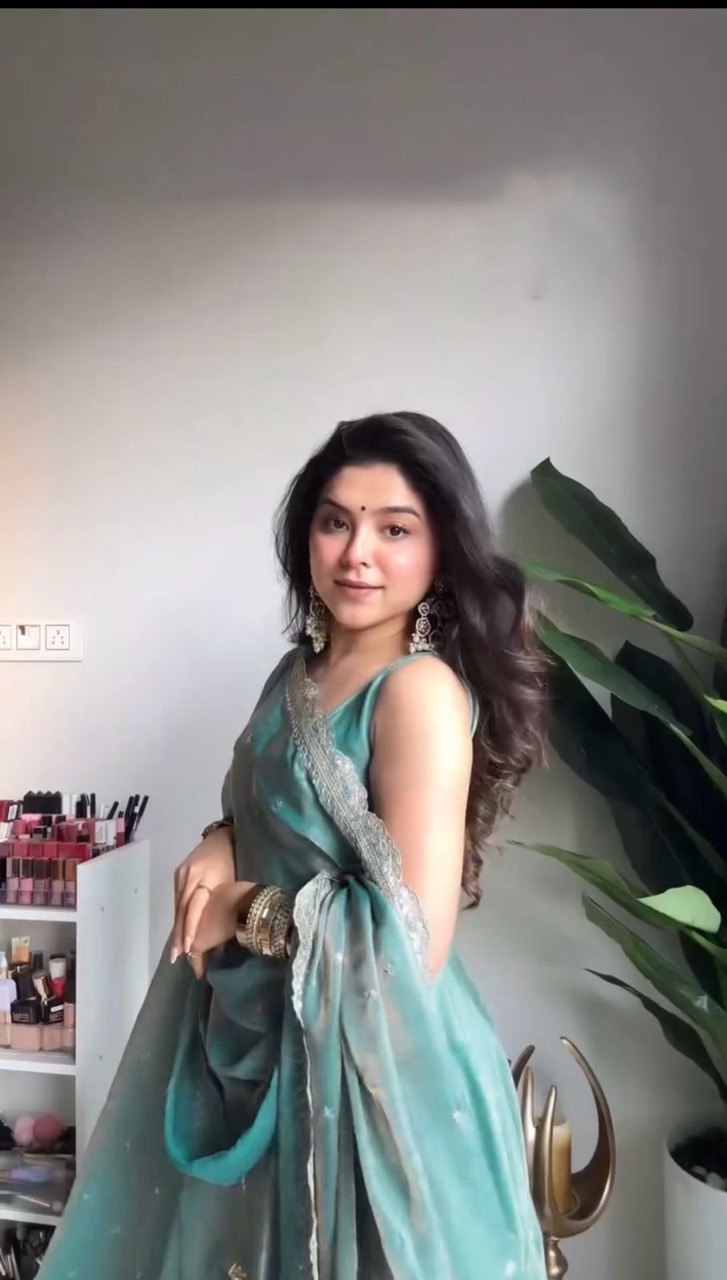 "Elegant Fandy Silk Ensemble with Thread & Sequence Work"