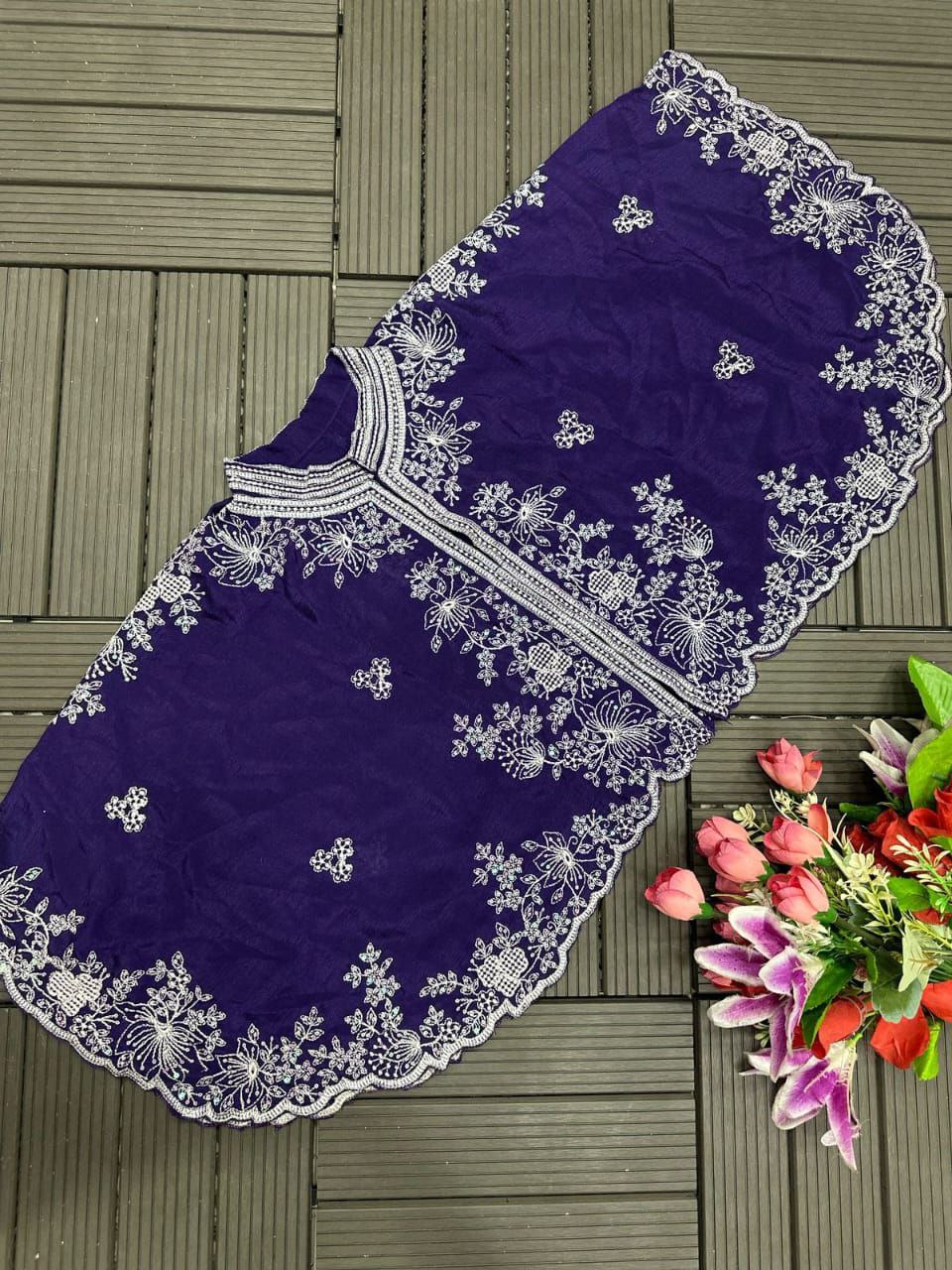 "Elegant Heavy Chinon Gown with Embroidered Shrug"