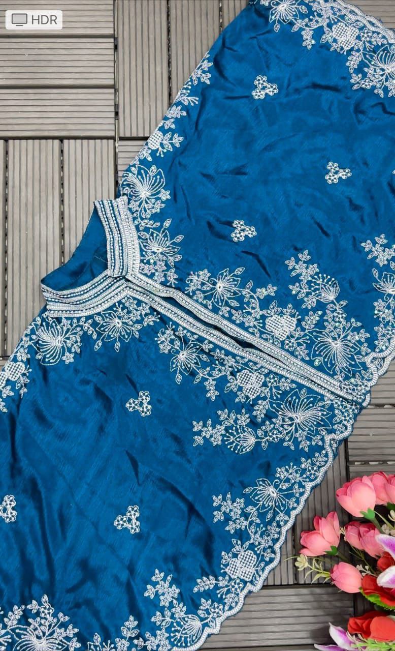 "Elegant Heavy Chinon Gown with Embroidered Shrug"