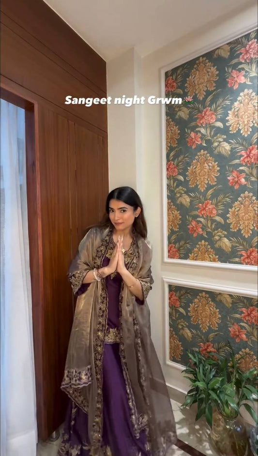 "Elegant Pure Chinnon Silk Ensemble with Heavy Embroidery Sequence Work"