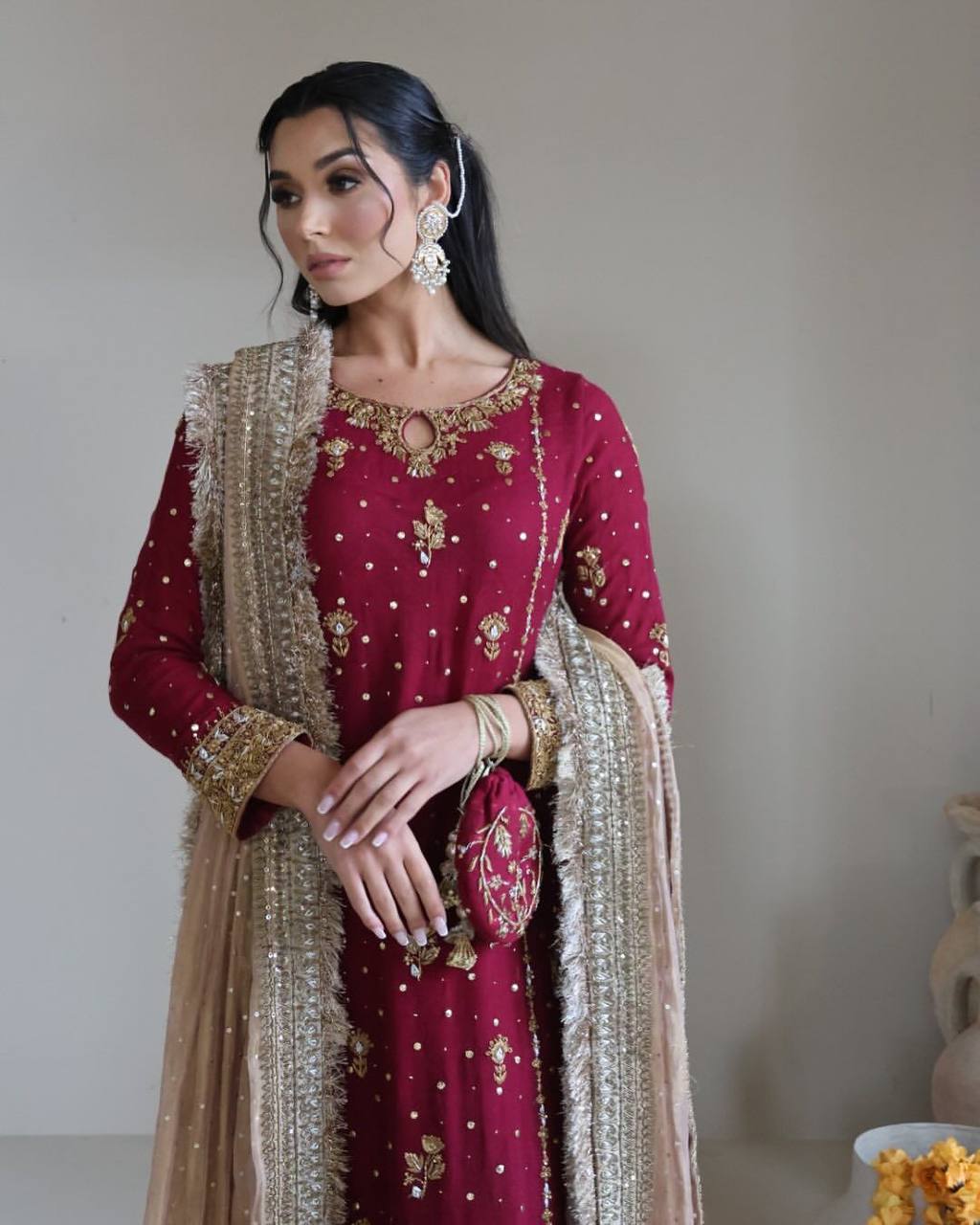 "Luxurious Fox Georgette Sequence & Moti Work Eid Suit with Embellished Dupatta"