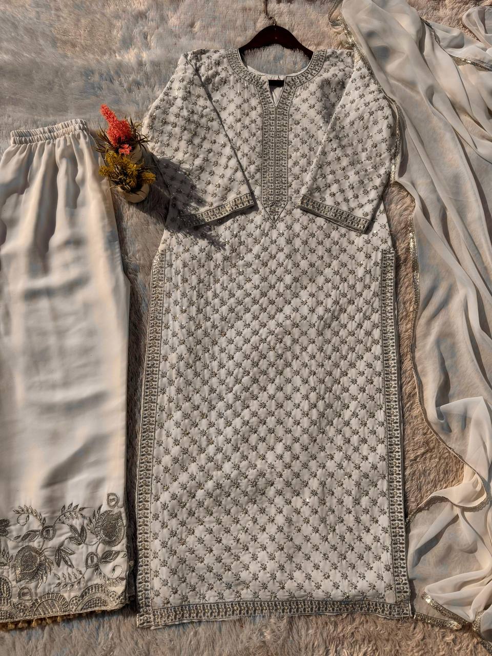 "Elegant Fox Georgette Eid Special Set with Sequence & Moti Work"