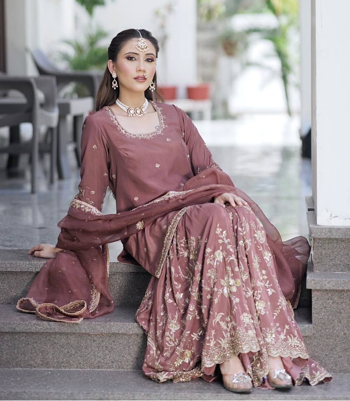 Elegant Pure Cinon Silk Embroidered Top, Sarara, and Dupatta Set