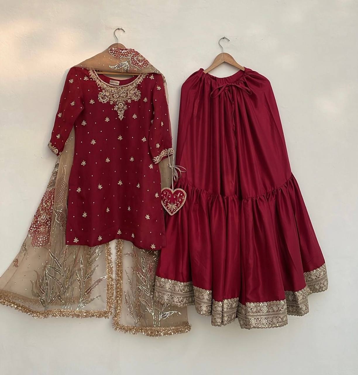 "Elegant Pure Cinon Silk Ensemble with Heavy Embroidery & Moti Work"