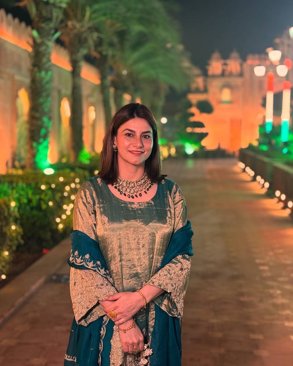 "Elegant Fendi Silk Ensemble with Sequin Embroidery - Top, Pant & Dupatta Set"