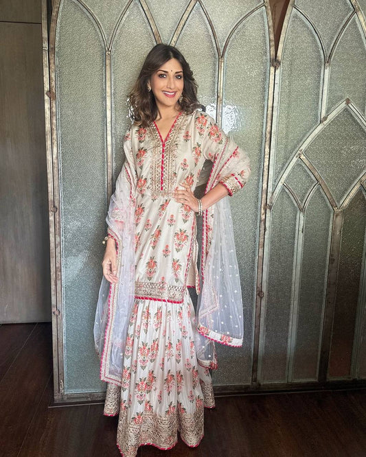 Pure Chinon Silk Kurta Sharara with Dupatta