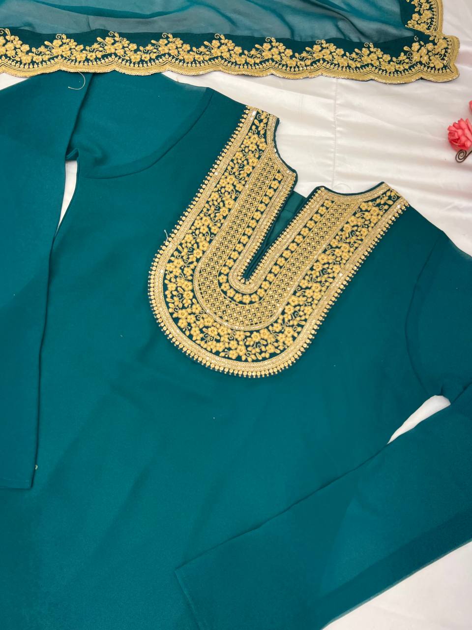 "Elegant Blooming Faux Georgette Set with Heavy Embroidery & Sequence Work"