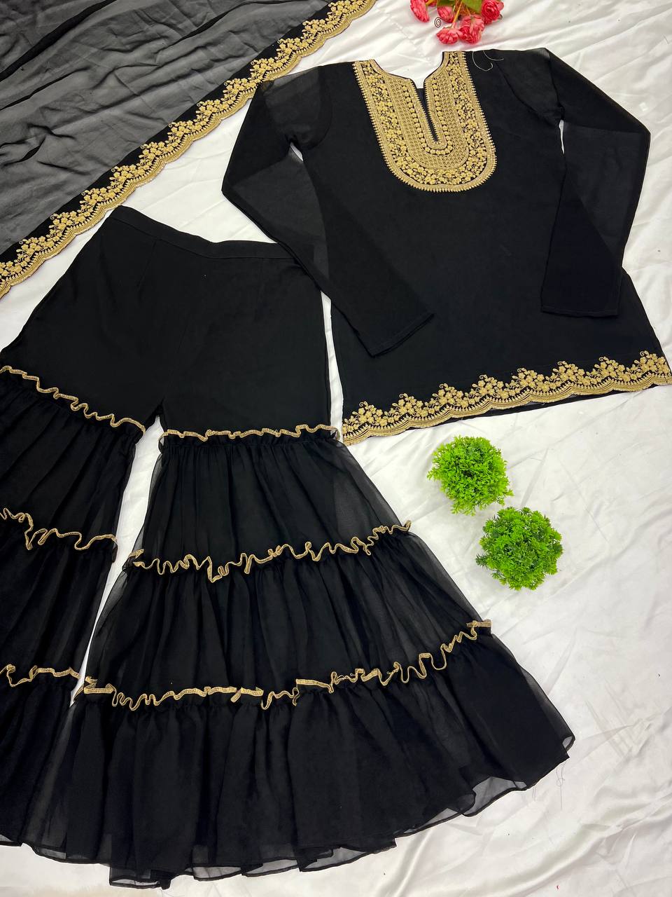 "Elegant Blooming Faux Georgette Set with Heavy Embroidery & Sequence Work"