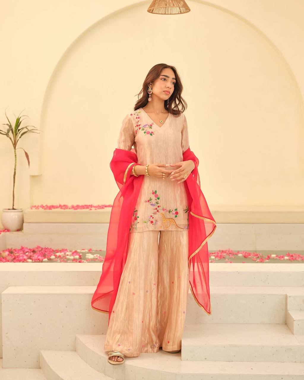 "Elegant Fendi Embroidered Set with Georgette Dupatta and Circular Plazo"