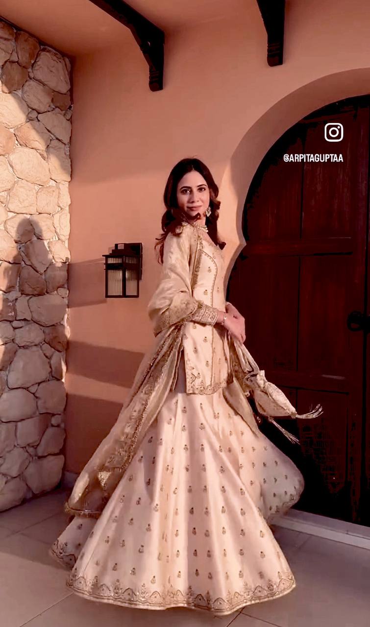 Elegant Pure Cinon Silk Top, Sarara & Dupatta Set with Embroidery Work