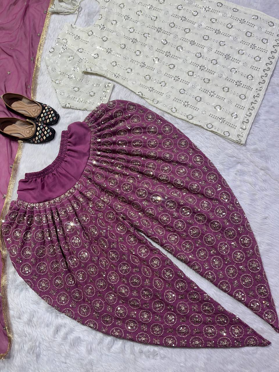 Faux Georgette Kurta Dhoti with Dupatta