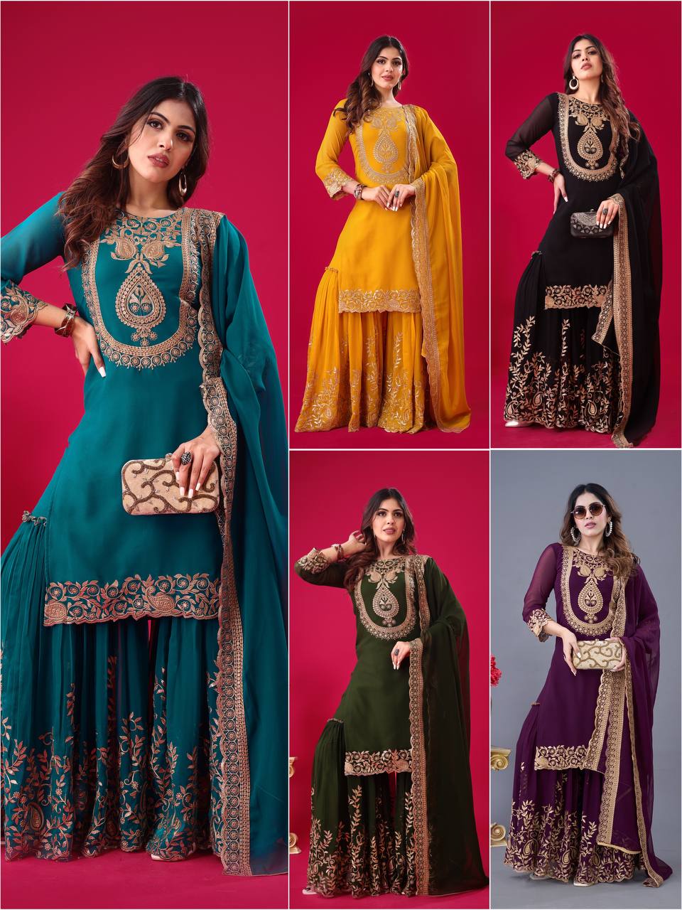 "Elegant Faux Georgette Embroidered Outfit with Plazzo and Dupatta"