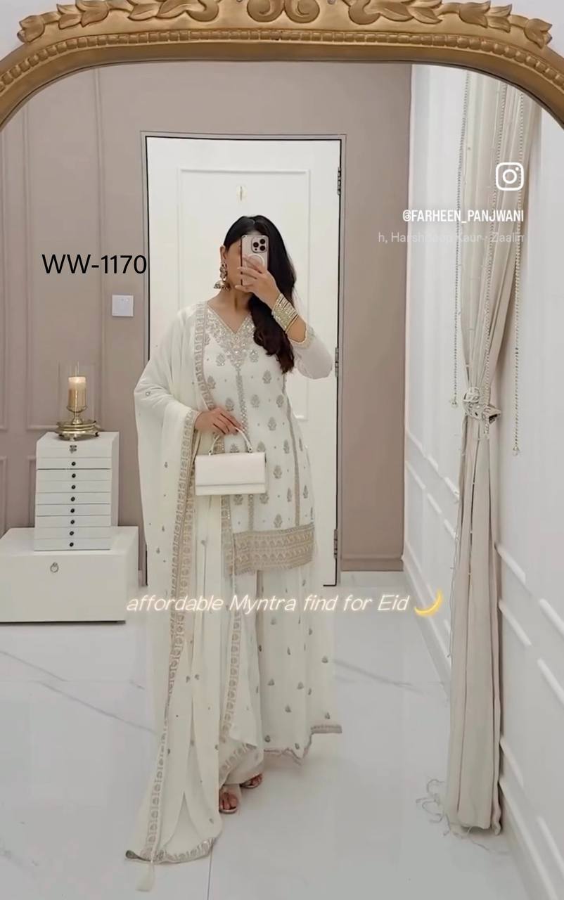 Elegant Embroidered Fox Georgette Set with Sarara & Dupatta